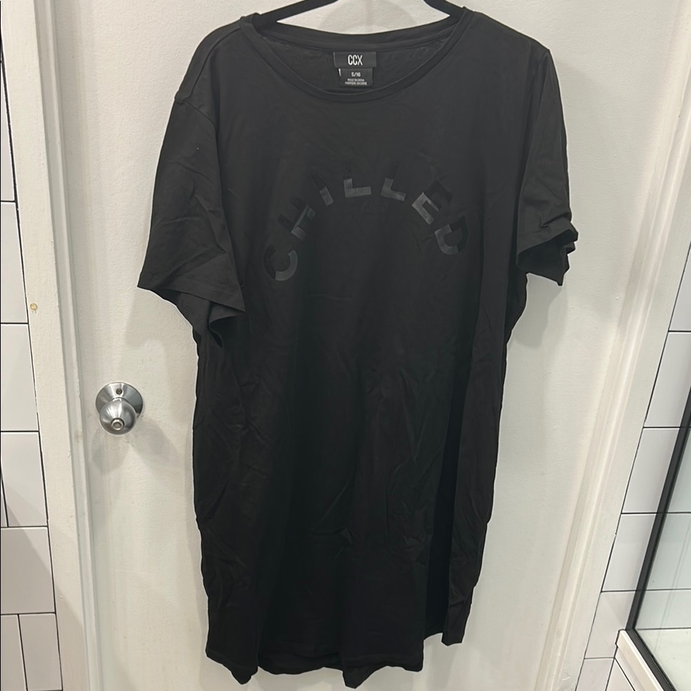 CCX Black Graphic T-Shirt Dress Says Chilled with pockets